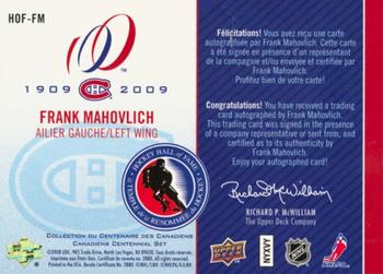 2008-09 Upper Deck Montreal Canadiens Centennial - HOF Induction INKS #HOF-FM Frank Mahovlich Back