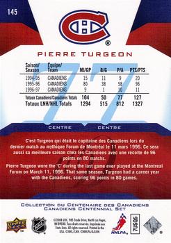2008-09 Upper Deck Montreal Canadiens Centennial - Parallel 100 #145 Pierre Turgeon  Back