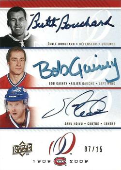 2008-09 Upper Deck Montreal Canadiens Centennial - Signatures Triple #TRIOBGK Butch Bouchard / Bob Gainey / Saku Koivu  Front
