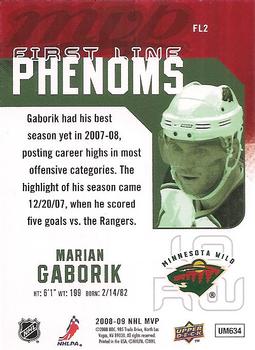 2008-09 Upper Deck MVP - First Line Phenoms #FL2 Marian Gaborik Back