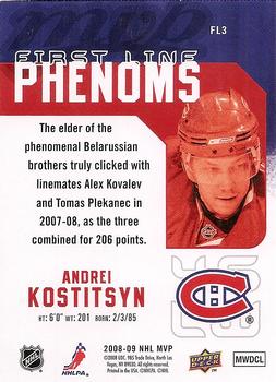 2008-09 Upper Deck MVP - First Line Phenoms #FL3 Andrei Kostitsyn Back