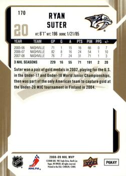 2008-09 Upper Deck MVP - Gold Script #170 Ryan Suter  Back