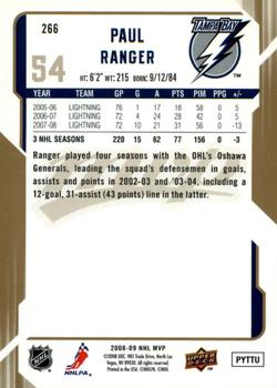 2008-09 Upper Deck MVP - Gold Script #266 Paul Ranger  Back