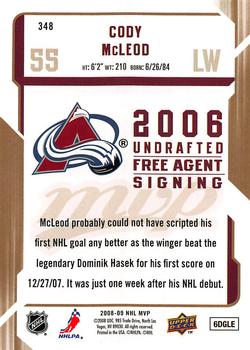 2008-09 Upper Deck MVP - Gold Script #348 Cody McLeod  Back