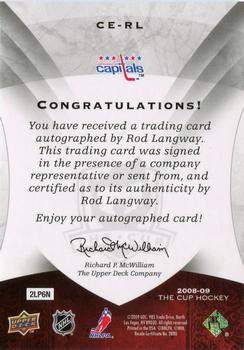 2008-09 Upper Deck The Cup - Enshrinements #CE-RL Rod Langway  Back