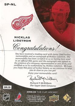2008-09 Upper Deck The Cup - Signature Patches #SP-NL Nicklas Lidstrom  Back