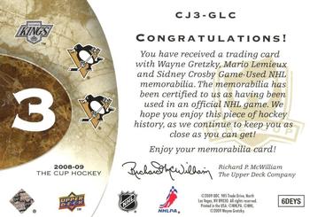 2008-09 Upper Deck The Cup - Trios Patches #CJ3-GLC Sidney Crosby / Mario Lemieux / Wayne Gretzky  Back
