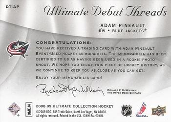 2008-09 Upper Deck Ultimate Collection - Debut Threads #DT-AP Adam Pineault  Back