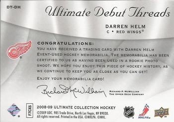 2008-09 Upper Deck Ultimate Collection - Debut Threads #DT-DH Darren Helm  Back