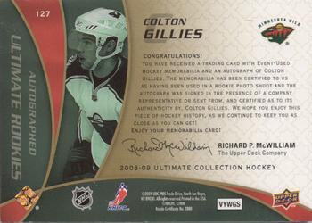 2008-09 Upper Deck Ultimate Collection - Rookie Patch Autographs #127 Colton Gillies  Back