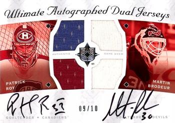 2008-09 Upper Deck Ultimate Collection - Ultimate Jerseys Duos Autographs #2UJ-RB Patrick Roy / Martin Brodeur Front