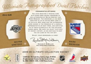 2008-09 Upper Deck Ultimate Collection - Ultimate Patches Duos Autographs #2UJ-GM Wayne Gretzky / Mark Messier Back