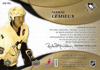2008-09 Upper Deck Ultimate Collection - Ultimate Signatures #US-ML Mario Lemieux  Back