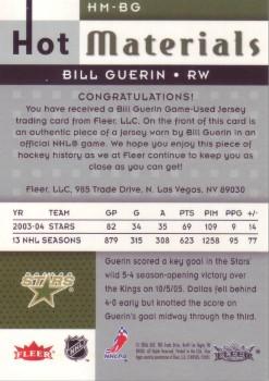 2005-06 Fleer Hot Prospects - Hot Materials #HM-BG Bill Guerin Back