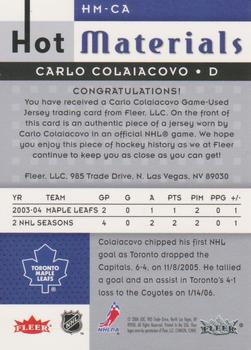 2005-06 Fleer Hot Prospects - Hot Materials #HM-CA Carlo Colaiacovo Back
