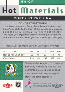 2005-06 Fleer Hot Prospects - Hot Materials #HM-CP Corey Perry Back