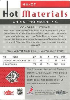 2005-06 Fleer Hot Prospects - Hot Materials #HM-CT Chris Thorburn Back