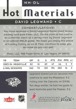2005-06 Fleer Hot Prospects - Hot Materials #HM-DL David Legwand Back
