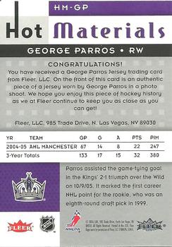 2005-06 Fleer Hot Prospects - Hot Materials #HM-GP George Parros Back