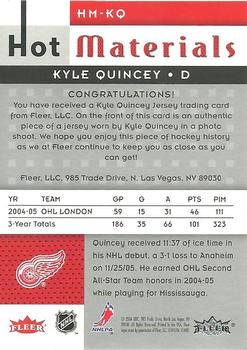 2005-06 Fleer Hot Prospects - Hot Materials #HM-KQ Kyle Quincey Back