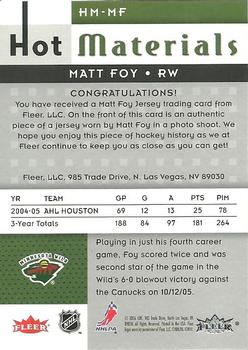 2005-06 Fleer Hot Prospects - Hot Materials #HM-MF Matt Foy Back