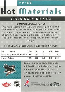 2005-06 Fleer Hot Prospects - Hot Materials #HM-SB Steve Bernier Back