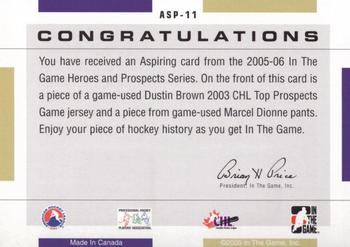 2005-06 In The Game Heroes and Prospects - Aspiring #ASP-11 Dustin Brown / Marcel Dionne Back
