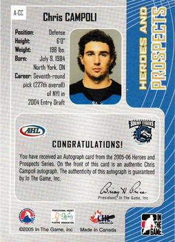 2005-06 In The Game Heroes and Prospects #A-CC Chris Campoli Back