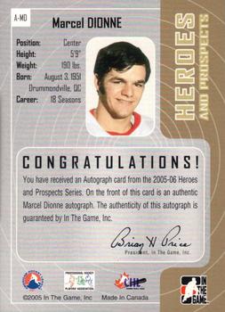 2005-06 In The Game Heroes and Prospects - Autographs #A-MD Marcel Dionne Back