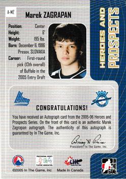 2005-06 In The Game Heroes and Prospects - Autographs #A-MZ Marek Zagrapan Back