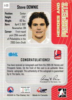 2005-06 In The Game Heroes and Prospects - Autographs #A-SD Steve Downie Back