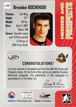 2005-06 In The Game Heroes and Prospects - Autographs #A-BBO Brandon Bochenski Back