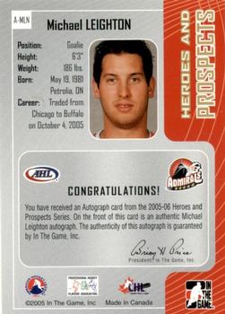 2005-06 In The Game Heroes and Prospects - Autographs #A-MLN Michael Leighton Back