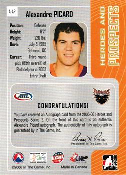 2005-06 In The Game Heroes and Prospects - Autographs Series II #A-AP Alexandre Picard Back