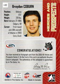 2005-06 In The Game Heroes and Prospects - Autographs Series II #A-BC Braydon Coburn Back