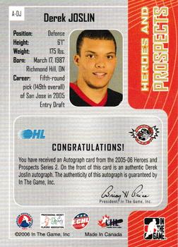 2005-06 In The Game Heroes and Prospects - Autographs Series II #A-DJ Derek Joslin Back