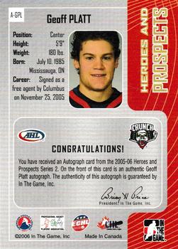 2005-06 In The Game Heroes and Prospects - Autographs Series II #A-GPL Geoff Platt Back
