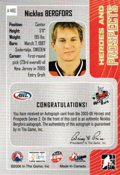 2005-06 In The Game Heroes and Prospects - Autographs Series II #A-NBG Nicklas Bergfors Back