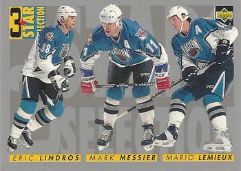 1996-97 Collector's Choice #335 Eric Lindros / Mark Messier / Mario Lemieux Front