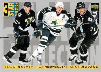 1996-97 Collector's Choice #315 Todd Harvey / Joe Nieuwendyk / Mike Modano Front