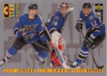 1996-97 Collector's Choice #334 Joe Juneau / Jim Carey / Peter Bondra Front