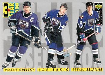 1996-97 Collector's Choice #336 Wayne Gretzky / Joe Sakic / Teemu Selanne Front