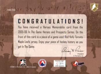 2005-06 In The Game Heroes and Prospects - Hero Memorabilia #HM-39 Red Kelly Back