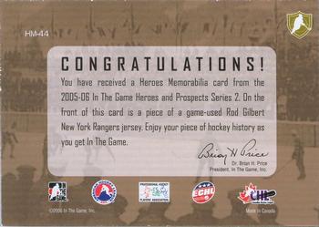 2005-06 In The Game Heroes and Prospects - Hero Memorabilia #HM-44 Rod Gilbert Back