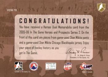 2005-06 In The Game Heroes and Prospects - Hero Memorabilia Dual #HDM-16 Stan Mikita Back