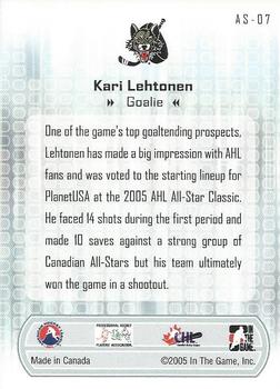 2005-06 In The Game Heroes and Prospects - Shooting Stars #AS-07 Kari Lehtonen Back