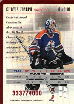 1996-97 Donruss - Between the Pipes #8 Curtis Joseph Back