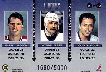 1996-97 Donruss - Dominators #6 Doug Gilmour / Wendel Clark / Pierre Turgeon Back