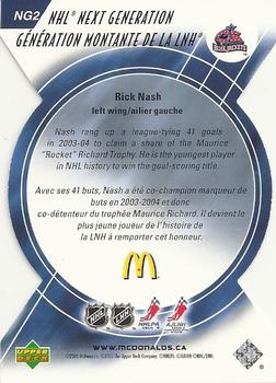 2005-06 Upper Deck McDonald's - NHL Next Generation #NG2 Rick Nash Back