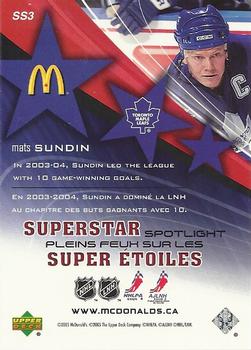 2005-06 Upper Deck McDonald's - Superstar Spotlight #SS3 Mats Sundin Back